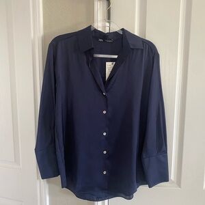 Zara navy satin shirt